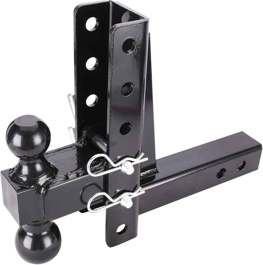 ANGCOSY Adjustable Dual Ball Trailer Hitch Mount - 2-Inch Receiver, 6-Inch Drop/Rise - Suitable for Trucks and RVs - Includes 2-Inch & 2-5/16-Inch Hitch Balls